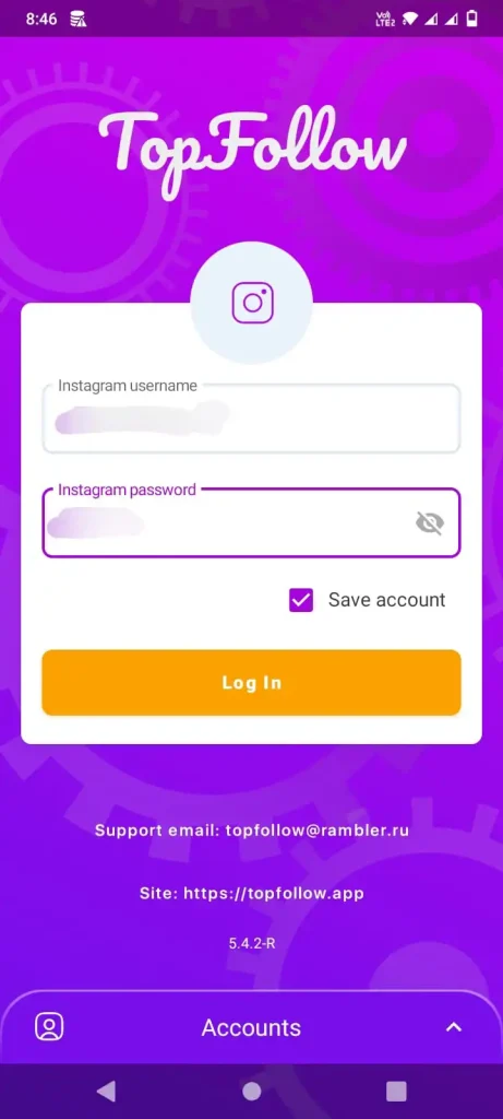 topfollow login details